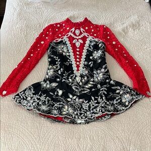 Unique Red and Black Floral Irish Dance Dress
